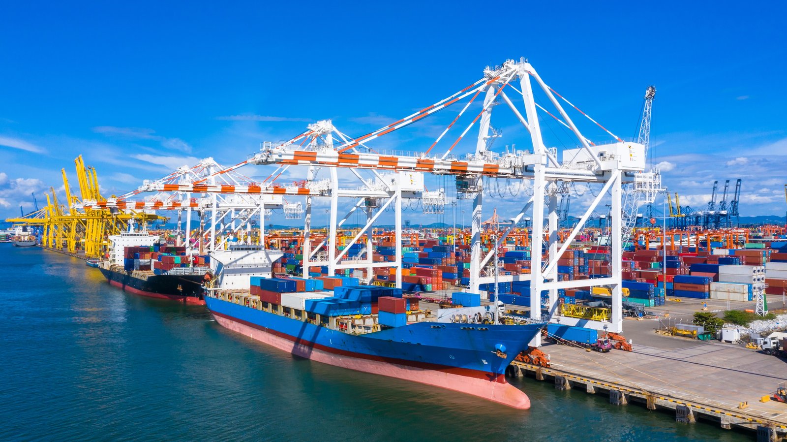 Container ship global business freight import export logistic transportation.